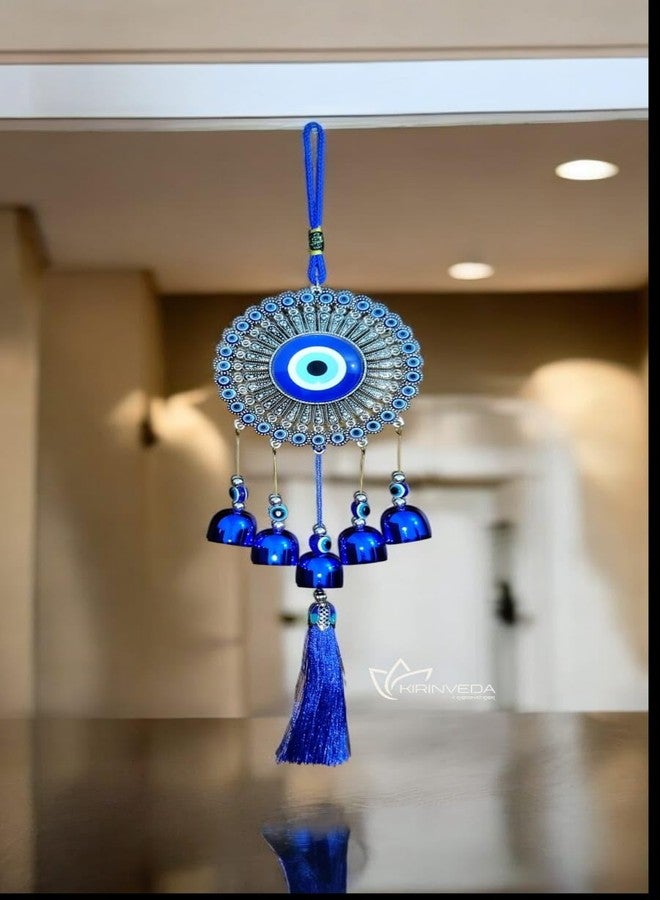 KIRINVEDA 5 Bells Wind Chimes Door Decoration, Nazar Battu for Home Positive Energy, Evil Eye Hanging for Home and Office, Evil Eye Home Decor Items, Hanging Decorative Items for Home - Image 3